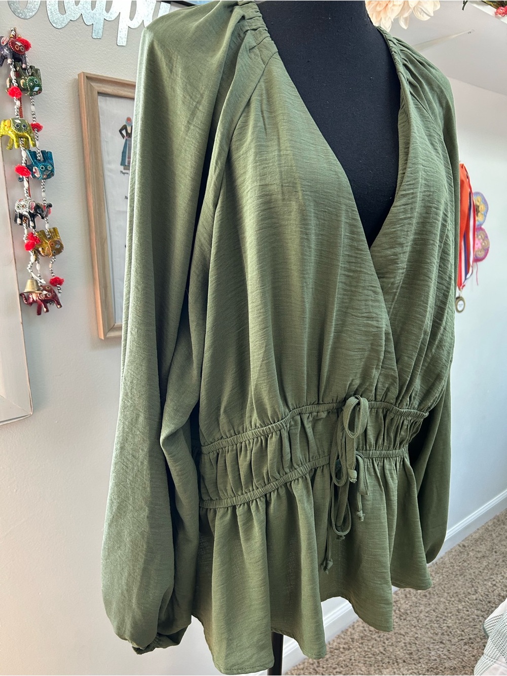 New York & Company Olive Green Button-Front Top